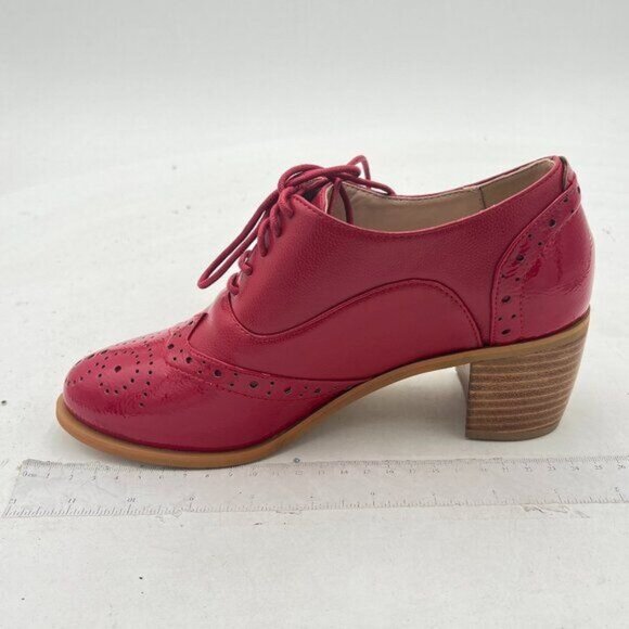 FOWT Women's Perforated Lace-Up Oxfords Almond Toe Mid Chunky Heel Brogues Casua - Picture 1 of 7